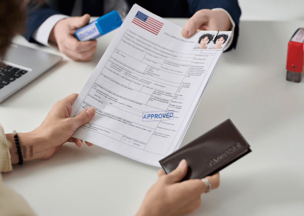 A translator stamps a certified USCIS translation, using Chinese Translation Services in New Jersey for immigration files.