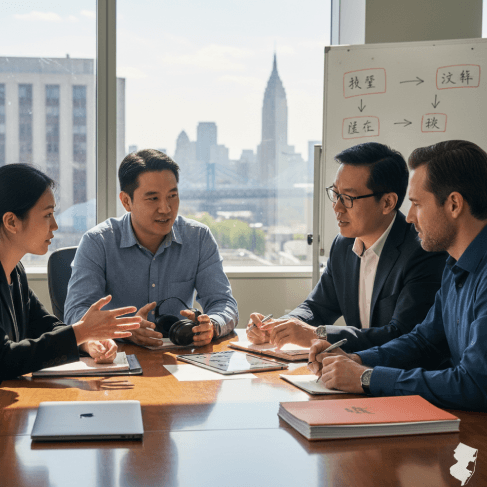 A bilingual team reviews Mandarin and Cantonese wording for Chinese Translation Services in New Jersey to ensure clarity.