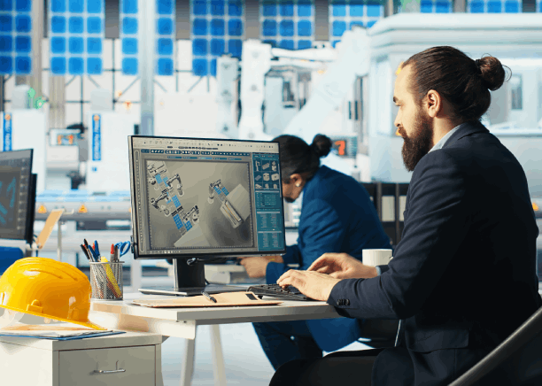 An expert reviews a patent diagram and contract terms, showing Translation Services in Newark for legal technical filings.