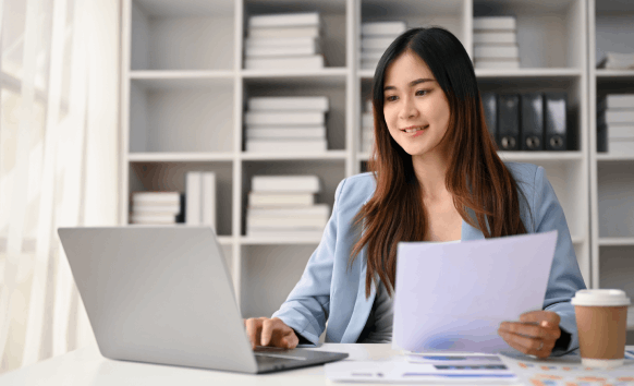 A translator checks a stamped certificate for Translation Services in Union City, confirming certified accuracy fast.